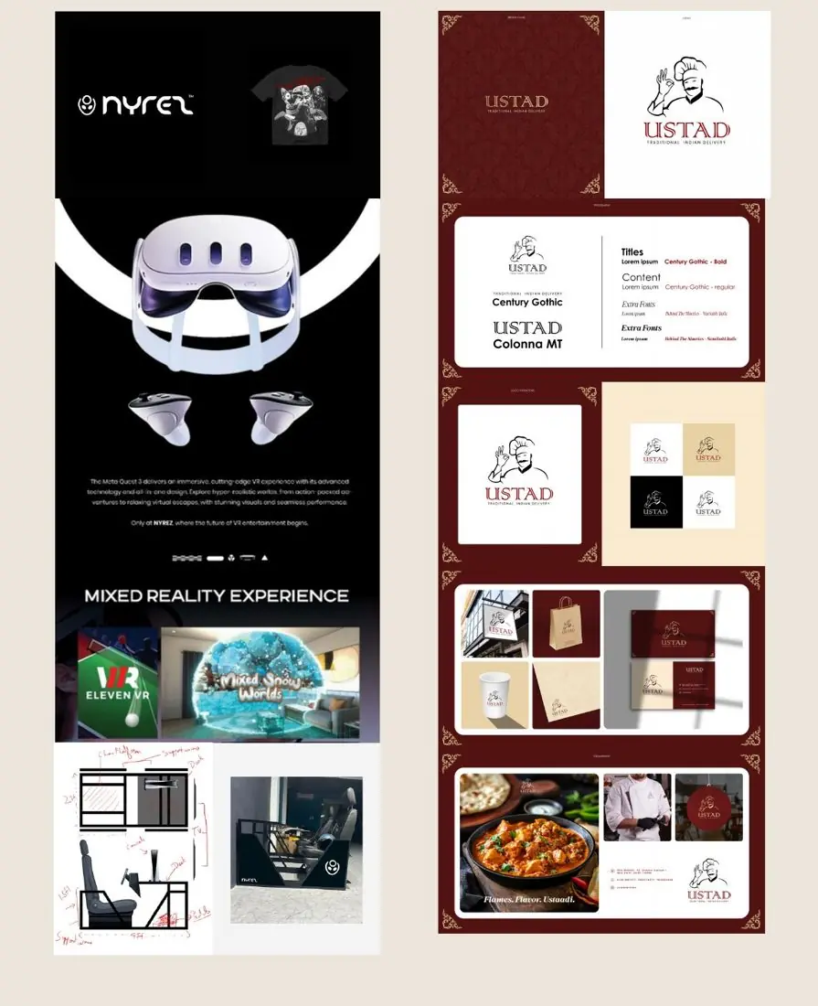 Brand identity for Nyrel and Ustad: stationery, menus and visuals